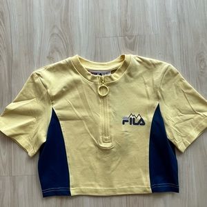 Fila for UO yellow and blue, quarter-zip cropped top! Size small. New with tags!